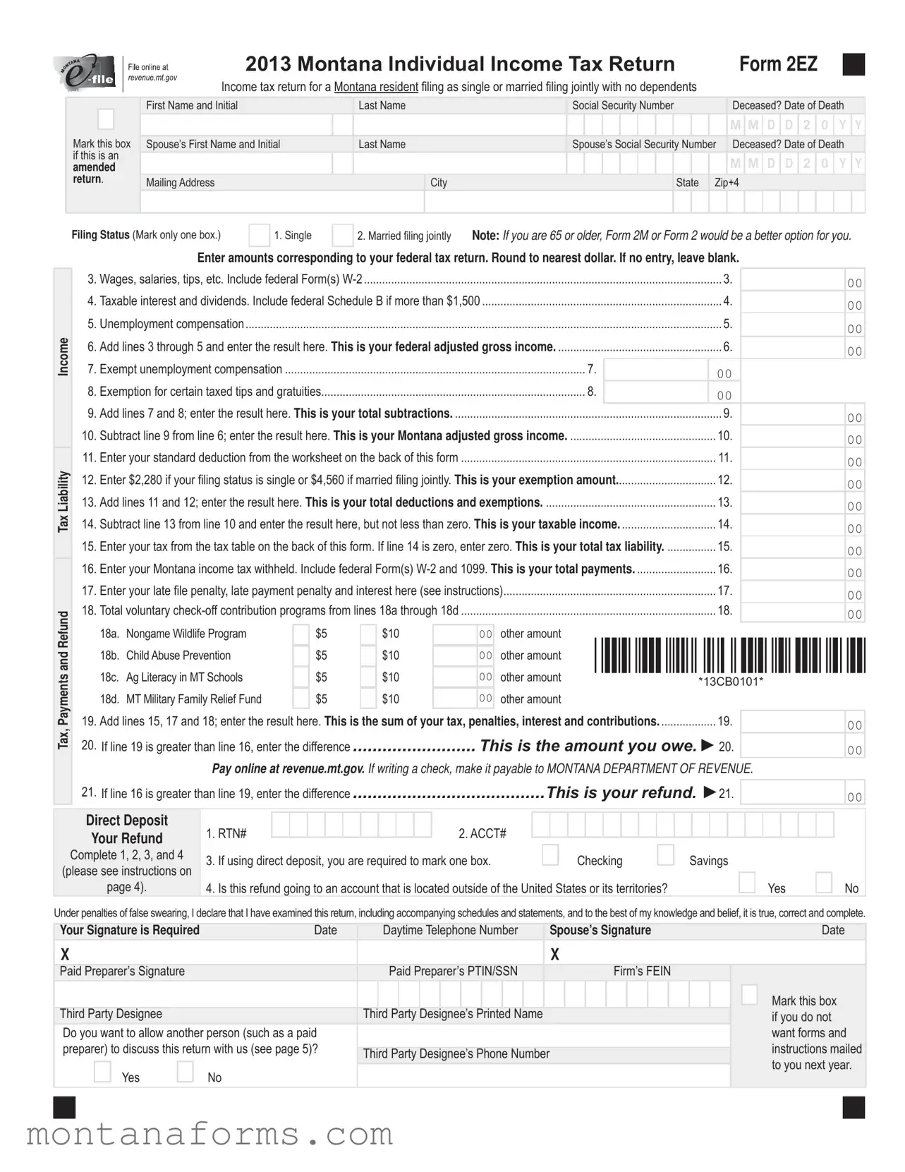 Fillable Montana 2Ez Template in PDF