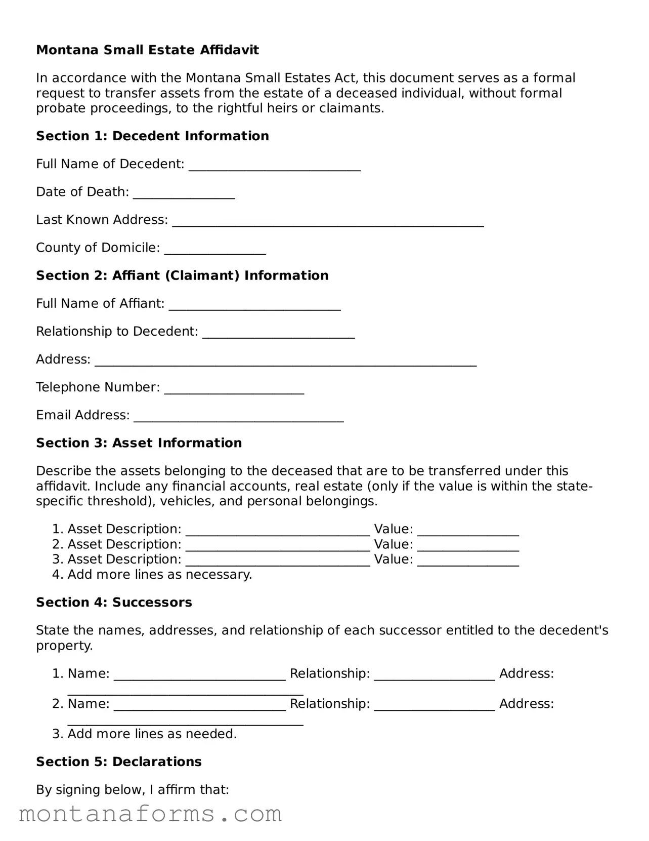 Attorney-Approved Small Estate Affidavit Template for the State of Montana