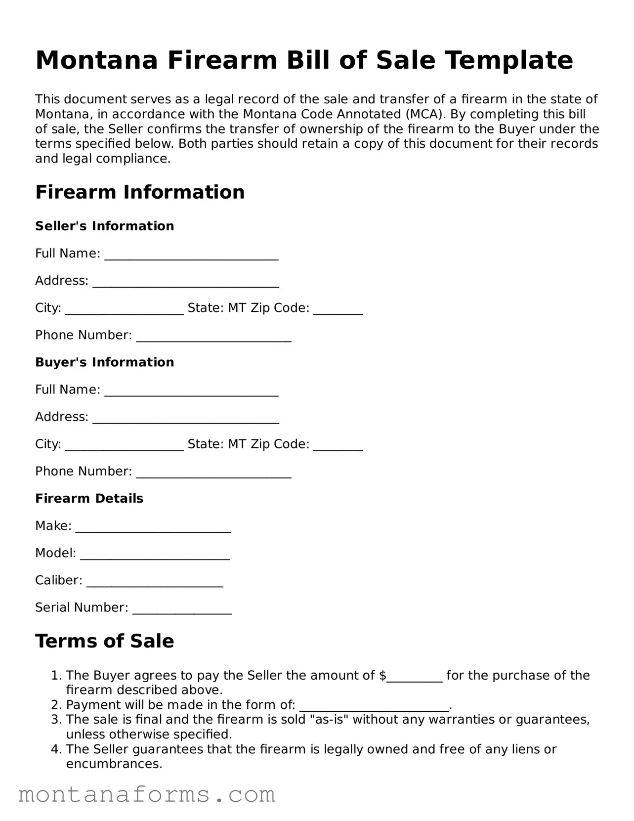 Attorney-Approved Firearm Bill of Sale Template for the State of Montana