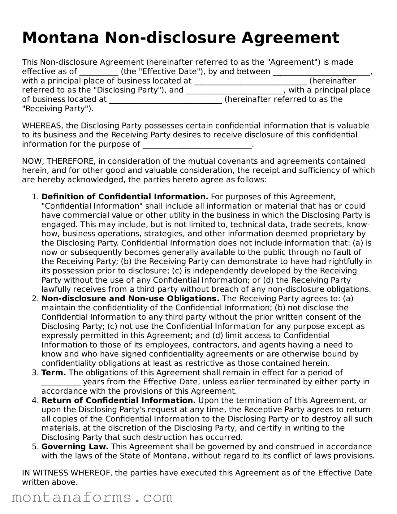 Attorney-Approved Non-disclosure Agreement Template for the State of Montana