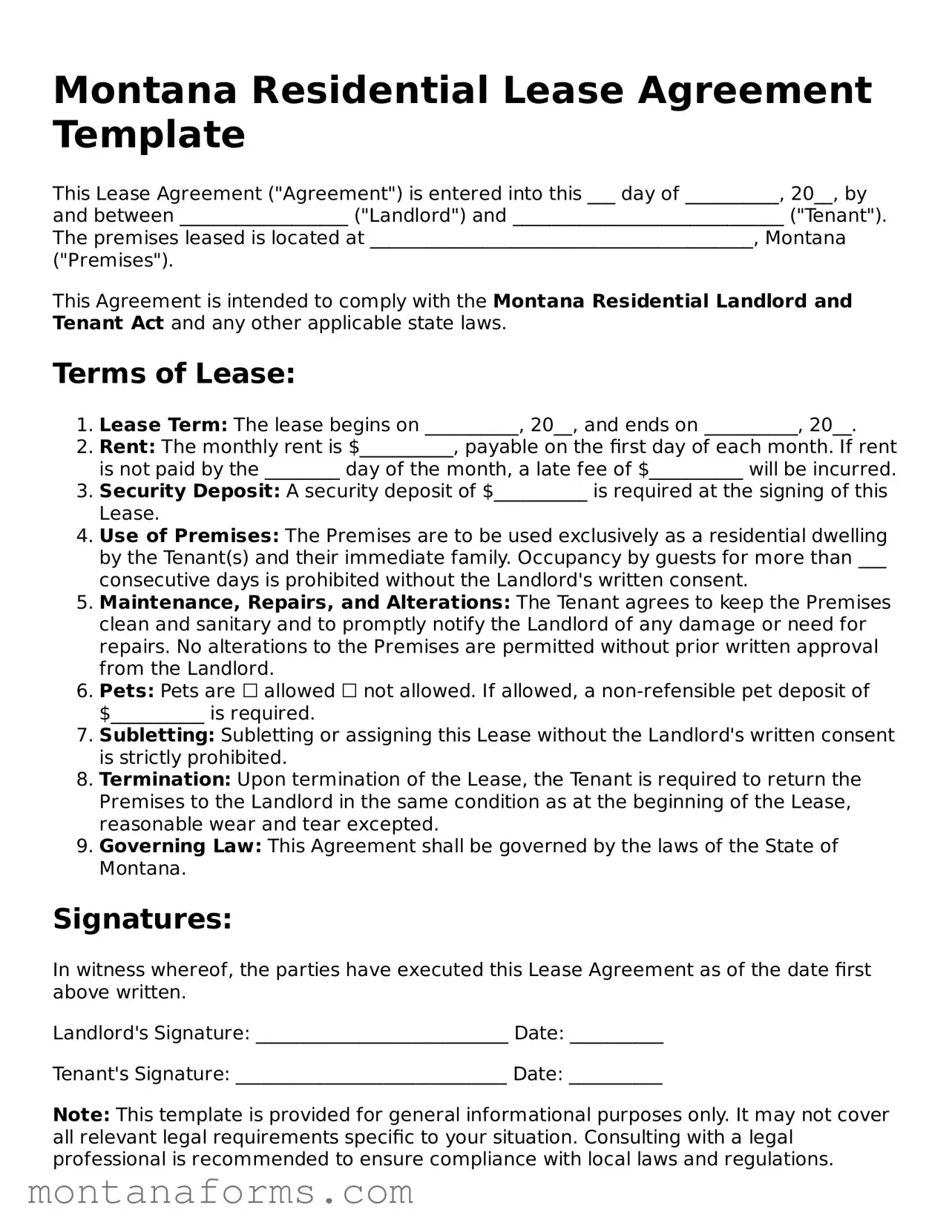 Attorney-Approved Residential Lease Agreement Template for the State of Montana