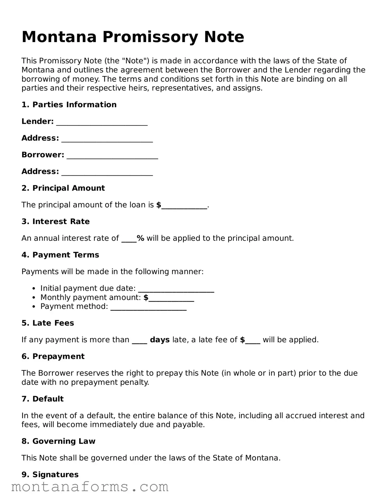 Attorney-Approved Promissory Note Template for the State of Montana