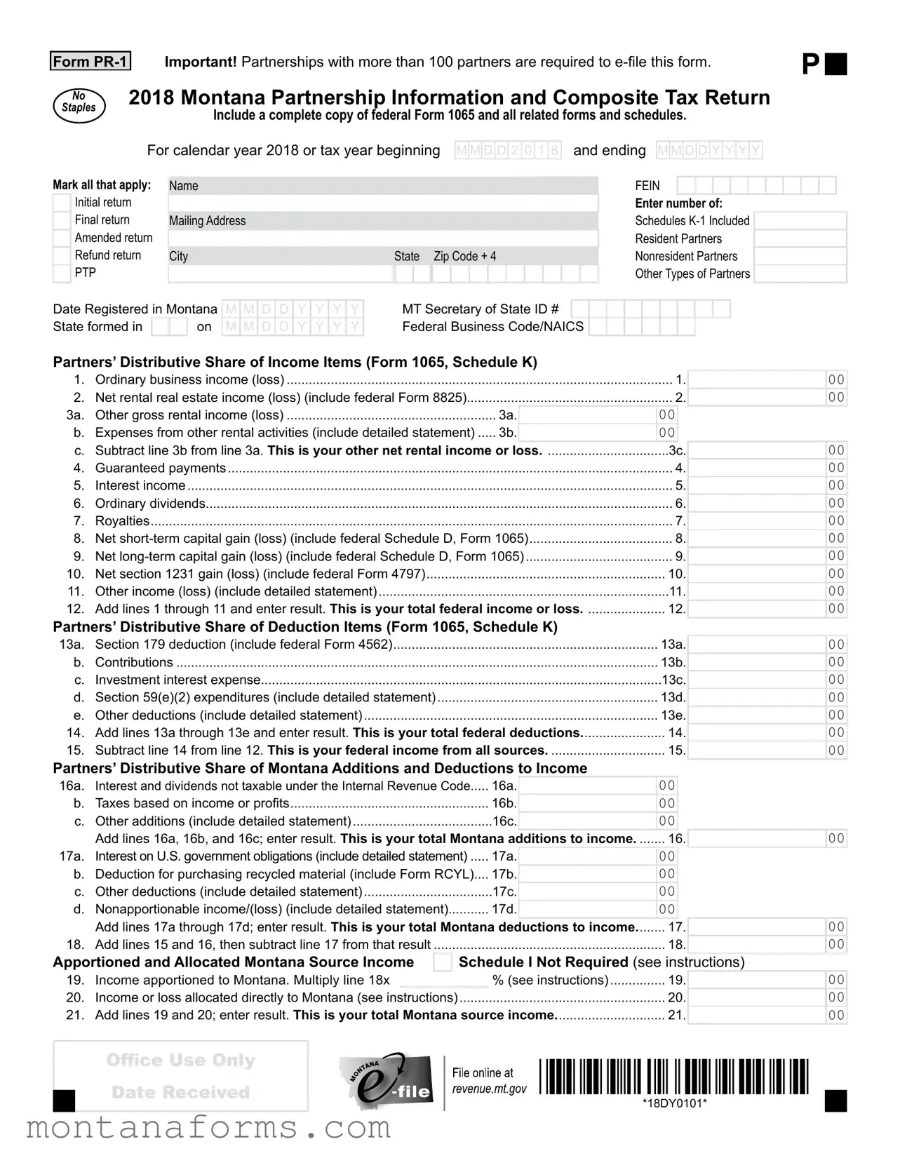 Fillable Montana Pr 1 Template in PDF