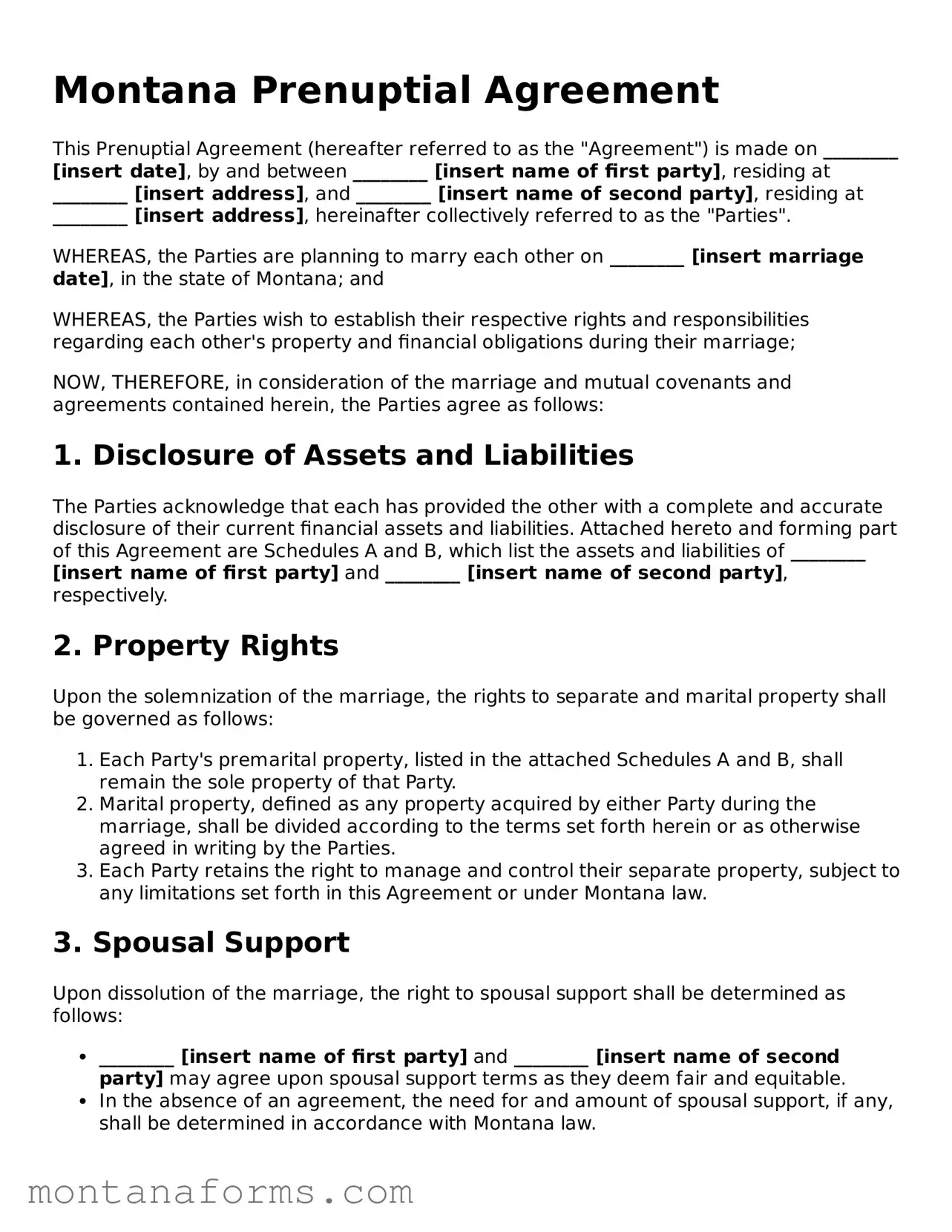 Attorney-Approved Prenuptial Agreement Template for the State of Montana