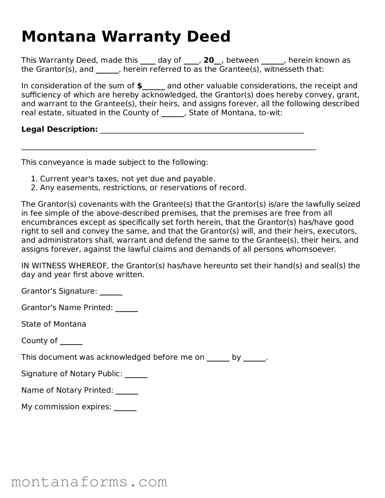 Attorney-Approved Deed Template for the State of Montana