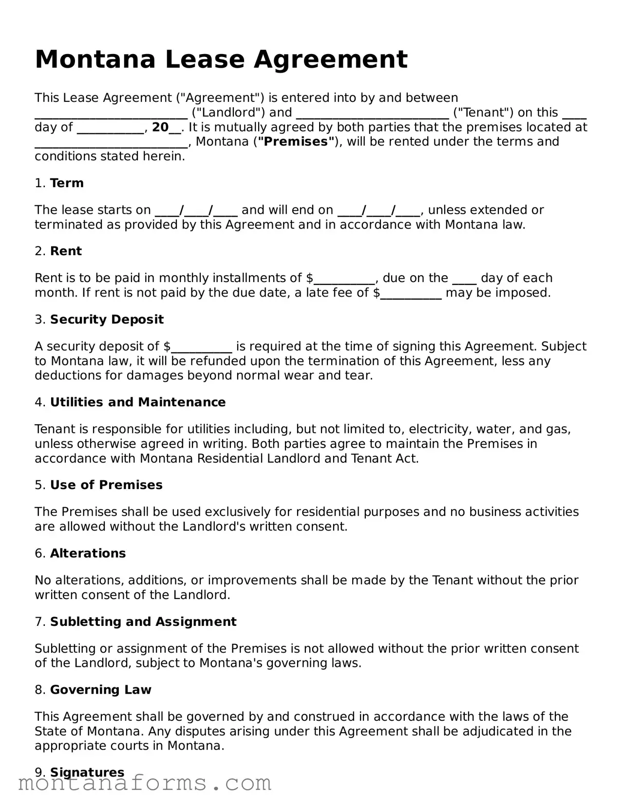 Attorney-Approved Lease Agreement Template for the State of Montana