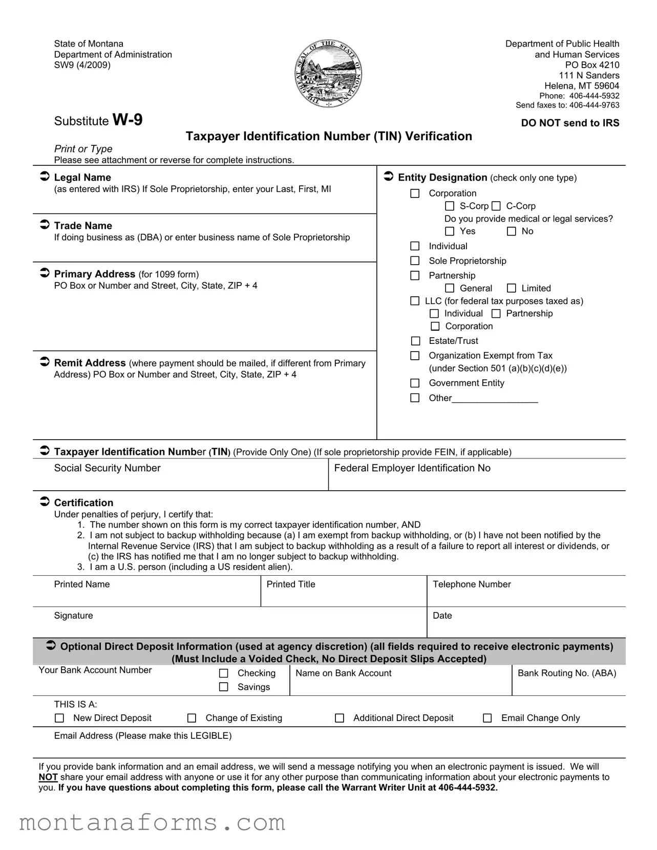 Fillable Montana W 9 Template in PDF