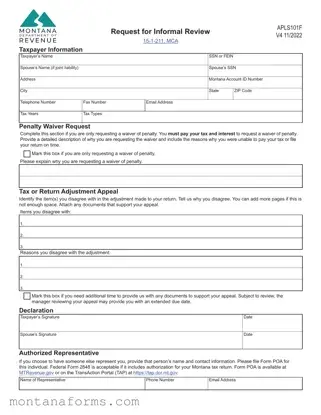 Fillable Montana Apls101F Template in PDF