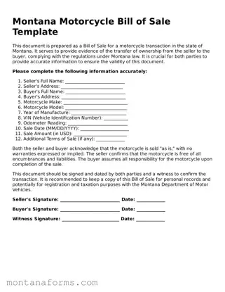 Attorney-Approved Motorcycle Bill of Sale Template for the State of Montana