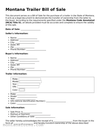 Attorney-Approved Trailer Bill of Sale Template for the State of Montana