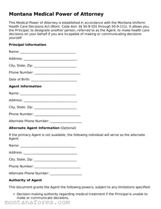 Attorney-Approved Medical Power of Attorney Template for the State of Montana