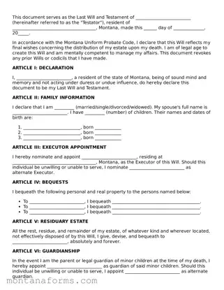 Attorney-Approved Last Will and Testament Template for the State of Montana