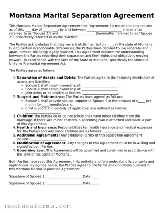 Attorney-Approved Marital Separation Agreement Template for the State of Montana
