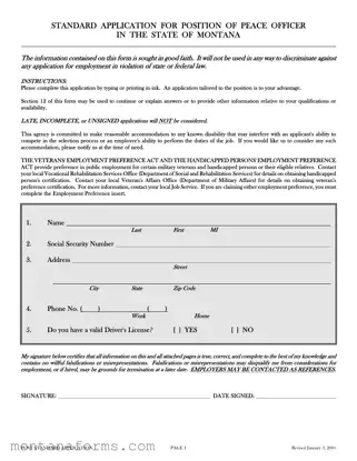 Fillable Montana Post Standard Application Template in PDF