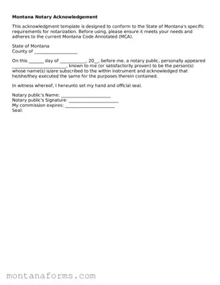 Attorney-Approved Notary Acknowledgement Template for the State of Montana